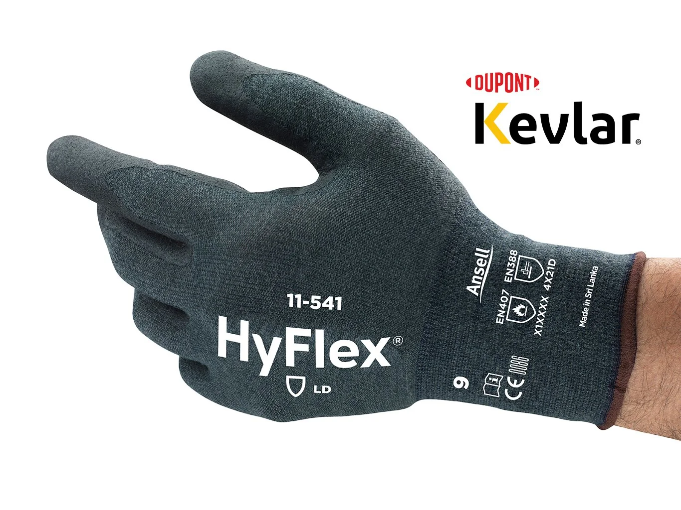 Ansell - Lichte Snijbestendige Industriële Handschoenen - Snijweerstand EN ISO D/ANSI A4, Grip - HyFlex 11-541 - Grijs